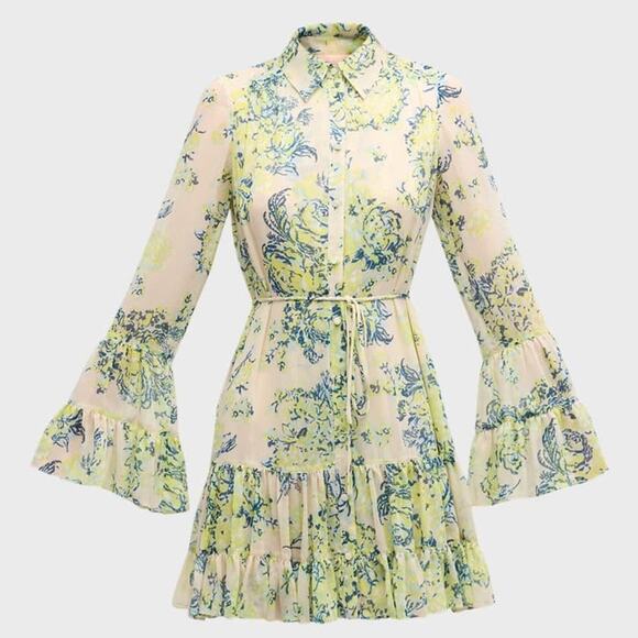 Cinq a Sept Lyra Floral Bell-Sleeve Mini Shirt Dress - Picture 5 of 6